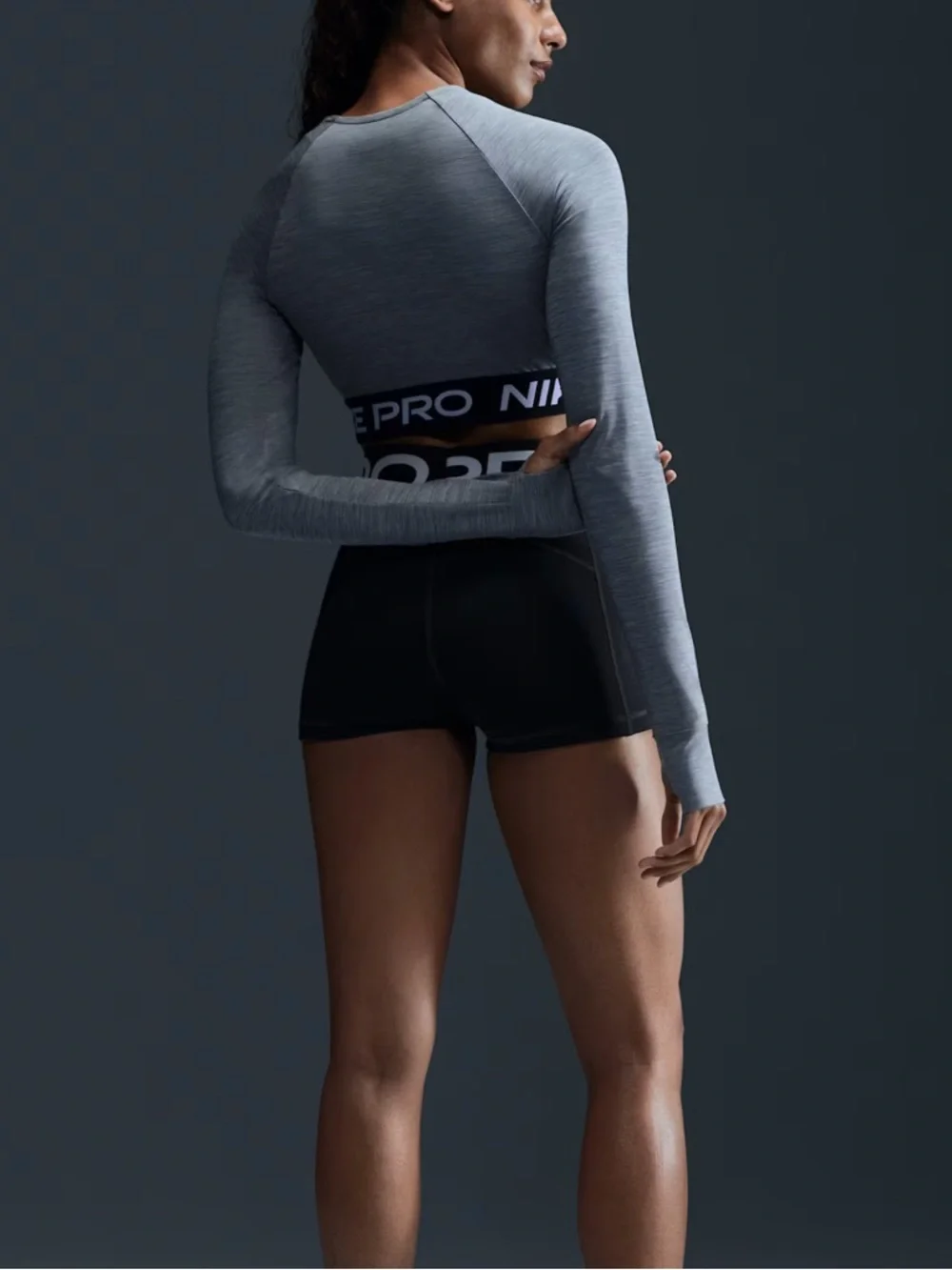 Nike Pro Women's Grey Dri-FIT Cropped Long-Sleeve Top XL